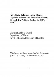 Intra-State Relations in the Islamic Republic of Iran: The Presidency and the Struggle for Political Authority, 1989- 2009